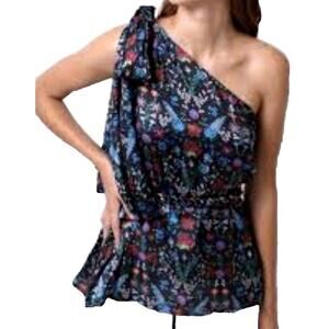 Kleid for Her Salwa Blouse - Women Small One-Shoulder Floral Top w/Braided Belt